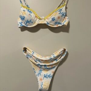 Floral Bikini Set with Blue and Yellow Accents